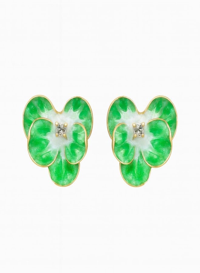 ZENCHEER Butterfly Orchid Clip On Earrings for Women, Dainty Trendy Flower Petal Dangle Drop Earrings Rhinestone Stud Earrings for Non Pierced Ears Jewelry Gift, Green - Image 4